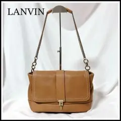 【美品】LANVIN ブラウン　ベージュ　バッグ　レザー　ハンドバッグ　本革