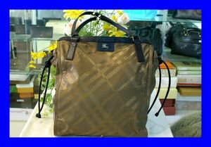 ○美品 バーバリー Burberry ナイロン レザー トートバッグ カーキ B0455