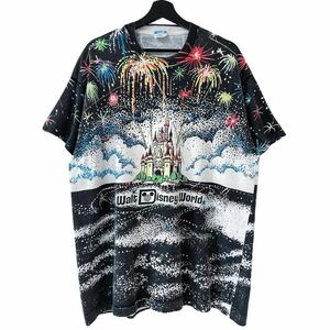 ■博物館級 超激レア■90s USA製 DISNEY LAND FIREWORKS 総柄 アート Tシャツ XL ディズニーランド ファイヤーワークス AOP ビンテージ