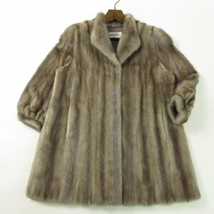 r6f061303★毛並み綺麗 LUPIAN FUR 銀サガ SAGA MINK サファイヤミンク オーバーサイズ セミロングコート 着丈85cm 11号