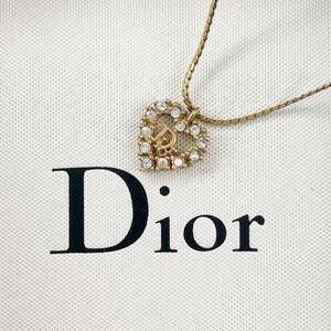 美品!! クリスチャン ディオール Christian Dior ネックレス ペンダント ハート ラインストーン ゴールド アンティーク ヴィンテージ 金色 