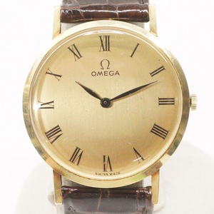  OMEGA オメガ 14KGOLD 腕時計 D6672 Cal.625 17石 手巻き レザーベルト/尾錠 純正 ゴールド ラウンド 金無垢 14金 14K GOLD メンズ 