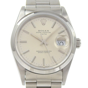 【本物保証】 新品同様 ロレックス ROLEX オイスターパーペチュアル デイト 15200 X番 シルバー文字盤 SS 自動巻 34ミリ メンズ 腕時計