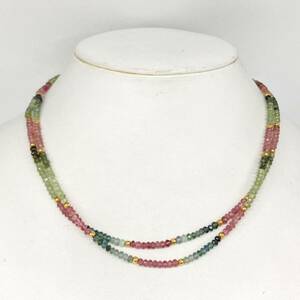 ■K18マルチカラートルマリンネックレス■j重量約15g 約42.5cm tourmaline jewelry クロム green pink 18金 parts EA5