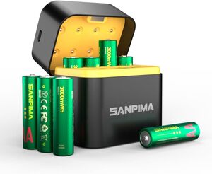 AA3000-8 sanpima 単3形充電式リチウム電池8本 1.5V 大容量（3000mWh/2000mAh、約1600回循環