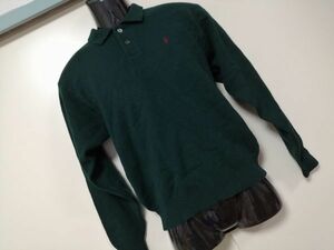 kkyj2383 ■ Ralph Lauren ■ ラルフローレン ニット セーター 襟付き ウール ダークグリーン 深緑 L