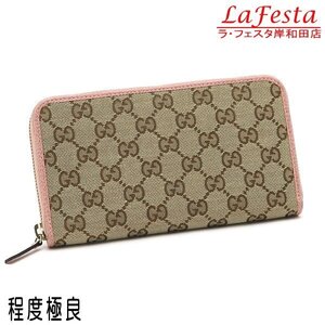 ◆ 本物 美品 ◆ GUCCI グッチ 長財布 ＧＧキャンバス レザー ベージュ ブラウンGG ピンク系 ファスナー ＧＧロゴ 内レザー 人気 箱 363423