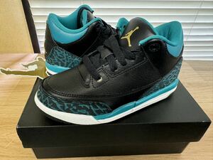 Nike PS Air Jordan 3 Retro Black Metallic Gold Rio Tealナイキ エアジョーダン3 レトロ キッズ　男の子　女の子　441141-018 17.5cm