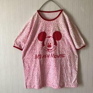 ディズニーミッキーマウスヴィンテージTシャツ赤染め半袖L古着ふるじょ　h6