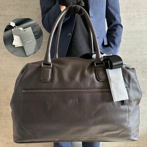 未使用保管品 タグ付き 2way アルマーニコレツォーニ ARMANI COLLEZIONI メンズ ボストンバッグ シボ革 レザー 旅行鞄 トラベル ビジネス