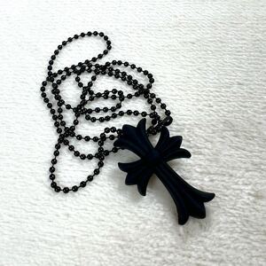 1円 CHROME HEARTS クロムハーツ CHクロス ペンダントネックレス ボールチェーン シリコン ラバー ブラック 黒 アクセサリー 