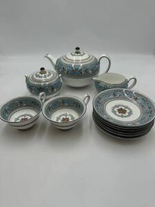 WEDGWOOD BoneChina FLORENTINE TURQUOISEウェッジウッド カップ ＆ソーサー ティーポット シュガーポットミルクポット洋食器 11点セット