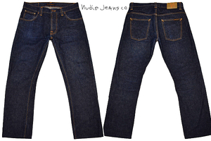 K-4259★超美品★Nudie Jeans ヌーディージーンズ NJ3790 HANK REY★ORG イタリア製 濃紺インディゴ染めデニム ストレートジーンズ W-30