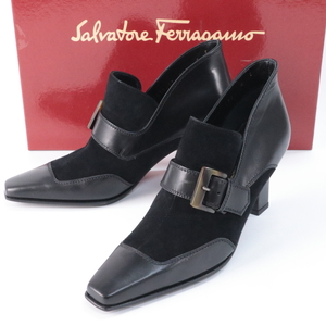 Salvatore Ferragamo サルヴァトーレフェラガモ ショートブーツ (4 1/2D) ブーティー 本革 牛革 スエード 黒 ブラック