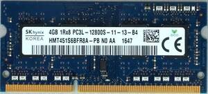 ノートPC用メモリ 4GB：SK Hynix HMT451S6BFR8A PC3L-12800S 