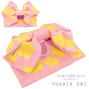 作り帯 レディース 浴衣帯 付帯 結び帯　浴衣 帯 ゆかた帯 yukata obi ピンク かわいい レトロ 5221