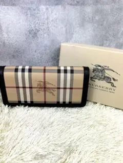 【超美品】Burberry 長財布 ノバチェック シャドーホース レザー