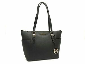 1円 ■美品■ MICHAEL KORS マイケルコース シャーロット レザー トートバッグ ショルダー 肩掛け レディース ブラック系 FF3046