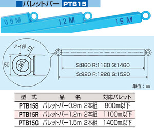 HHH スリーエッチ パレットバー 0.9m 2本組 PTB15S パレット吊り パレットツール用