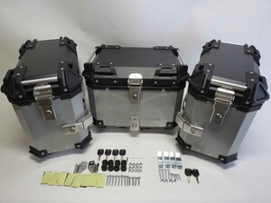 アルミケース リアボックス45L-B＋サイドボックス38LX2 汎用可 ツーリングボックス 3点セット 黒銀【bx-aru-38as1】