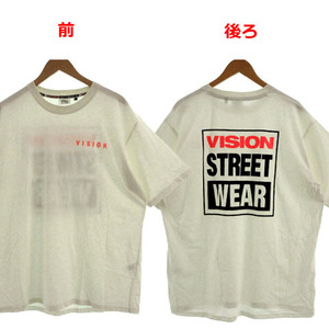 ヴィジョン ストリート ウェア VISION STREET WEAR Tシャツ 半袖 ロゴ刺繍 バックロゴプリント コットン アイボリー 蛍光ピンク 黒 3L