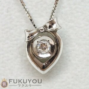 Pt900 プラチナデザインネックレストップ ダイヤモンド0.13ct 1粒 リボン 2.1g