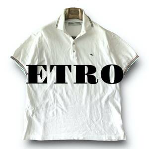 A06 美品 爽やか！定価6万 XLサイズ『エトロ ETRO』イタリアンコットン 爽快なホワイトカラー 半袖 ポロシャツ ワンポイントペガサス 白