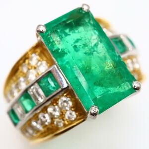 1円〜!!2.5ct up!!豪華!!＊K18/Pt900 天然エメラルド天然ダイヤモンドリング＊ D 約8.3g emerald diamond jewelry ring指輪 FA9/FA A158