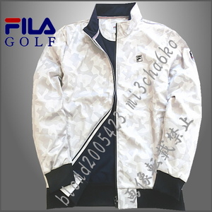 ■新品【FILA GOLF】フィラゴルフ 3層ボンディング 防風 高保温 フィラカモ柄 フルZIP ジャケット■WH/L