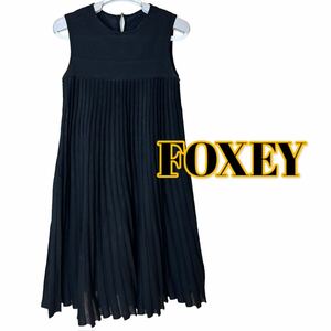 美品 FOXEY フォクシー ワンピース プリーツ ノースリーブ リネン混 38