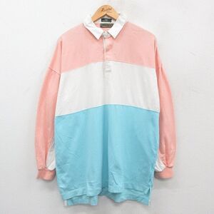 XL/古着 長袖 ラガー シャツ メンズ 90s コットン 水色他 ストライプ 24oct23 中古 トップス