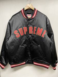 【Supreme×Mitchell & Ness】 21SS Satin Varsity Jacket スタジャン ブラック M コットン ポリエステル ストリート 2408oki k