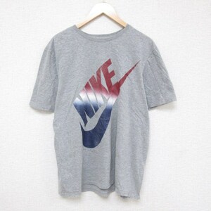 XL/古着 ナイキ NIKE 半袖 ブランド Tシャツ メンズ ビッグロゴ ラメ クルーネック グレー 霜降り 23jul14 中古