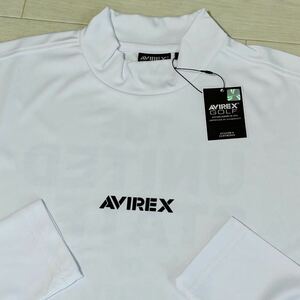 新品★アヴィレックス ゴルフ AVIREX GOLF バックプリント 吸汗速乾 長袖モックネックシャツ/ホワイト/サイズL/送料185円