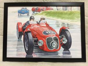 Bowイラスト マセラッティ A6GCS カーマガジン 額付 カレンダーカット 額縁(約32×23cm) Maserati A6GCS 絵 旧車