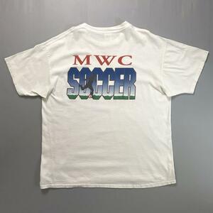 90s USA製 古着 バックロゴ サッカー Tシャツ ビンテージ 白 XL