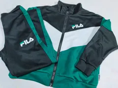 ジャージ　FILA　フィラ　上下セット　130cm　長袖　長ズボン　前開き　上下ジャージ　セットアップ　黒　ブラック　緑　グリーン　スポーツ　運動