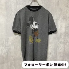 古着 used　Disney　ディズニー　Mickey Mouse　ミッキー　半袖リンガープリントTシャツ　グレー　クルーネック