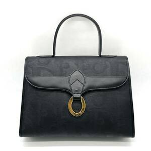 1円 極美品 Christian Dior クリスチャンディオール トロッター ブラック トップハンドル ハンドバッグ ゴールド金具 ヴィンテージ