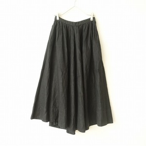 ネストローブ nest Robe *リネンギャザースカート*F麻染めブラック黒ゴムフレアロング(sk25-2409-206)【31J42】