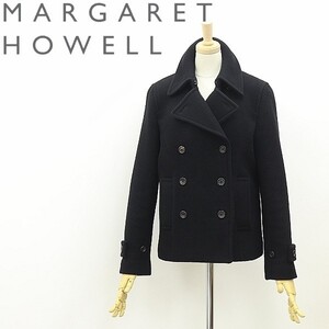 ◆MARGARET HOWELL マーガレットハウエル カシミヤ混 ウール Pコート 黒 ブラック 2