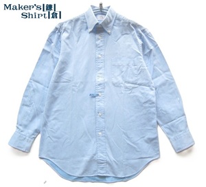 美品日本製!!メーカーズシャツ鎌倉 Maker’s Shirt鎌倉*400 MADISON CLASSIC FIT ストライプ柄ボタンダウンシャツ 40-82 実寸L 白×水色