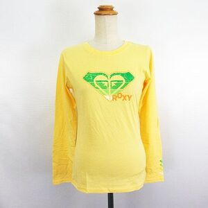 未使用品 ロキシー ROXY Tシャツ カットソー 長袖 クルーネック ロゴ 薄手 コットン M イエロー ※EKM レディース