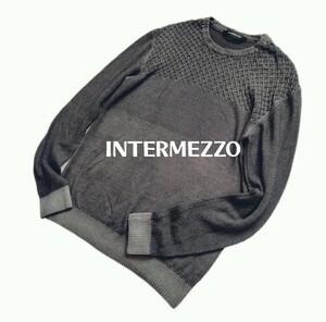 INTERMEZZO*インターメッツォ*セーター*ニット*毛100％*手洗いできます*メンズLサイズ*ヴィンテージ加工*ダークグレー*日本製*薄手