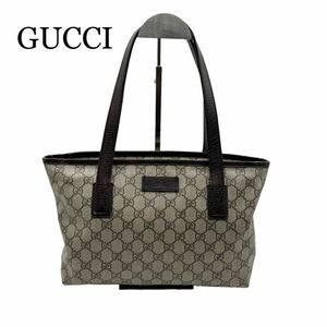 GUCCI グッチ トートバッグ ハンドバッグ　バッグ　PVC レザー　GGスプリーム　茶色　ブラウン