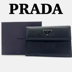 良品✨️PRADA 三角プレート サフィアーノレザー 二つ折り ブラック