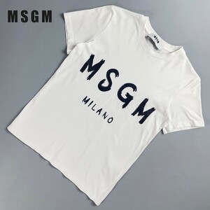 美品 MSGM エムエスジーエム イタリア製 ロゴプリントTシャツ 半袖カットソー トップス レディース 白 ホワイト サイズXS*SC1415