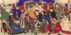 【フルサイズ版】古今高名鏡 楊洲周延 1883年 日本武尊 義経 信長 秀吉 家康 信玄 壁紙ポスター 特大1166×576mm はがせるシール式 001S1