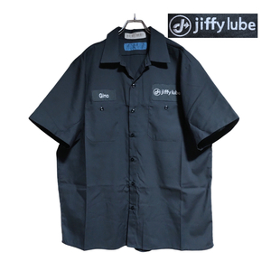 CiNTAS 半袖ワークシャツ size XL オーバーサイズ 鉄紺色 勝色 ゆうパケットポスト可 胸 ワッペン jiffy lube 古着 洗濯 プレス済 n88