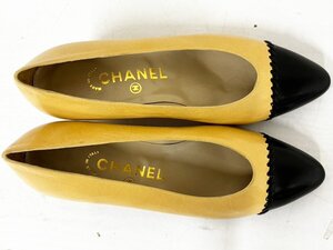 シャネル CHANEL●パンプス ヒール バイカラー レザー 革/ブラック＆ベージュ/22.0～22.5cm/訳有/AY